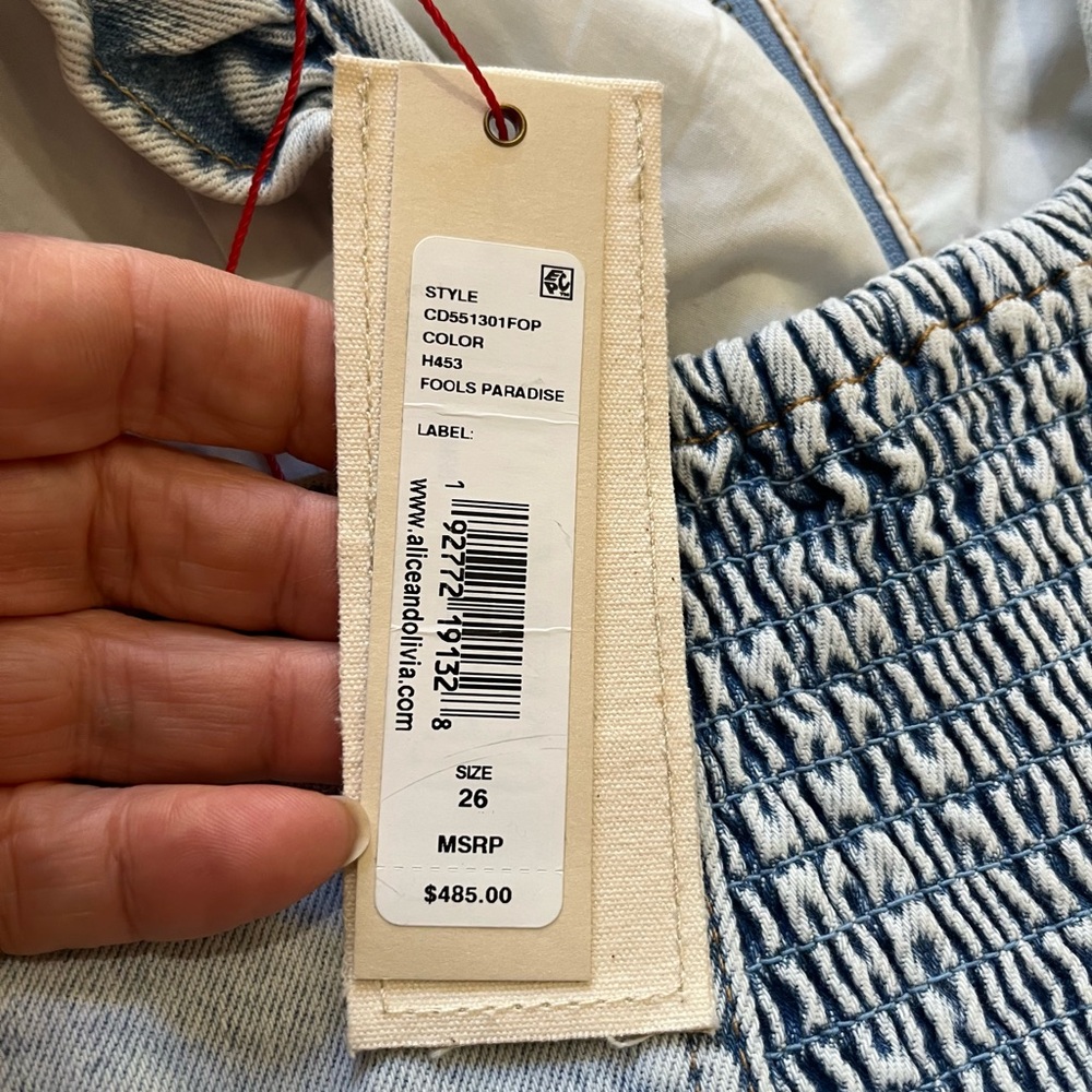 ALICE + OLIVIA Jeans Sleeveless Belted Denim Jumpsuit in Fools Paradise 26 - Picture 3 of 14